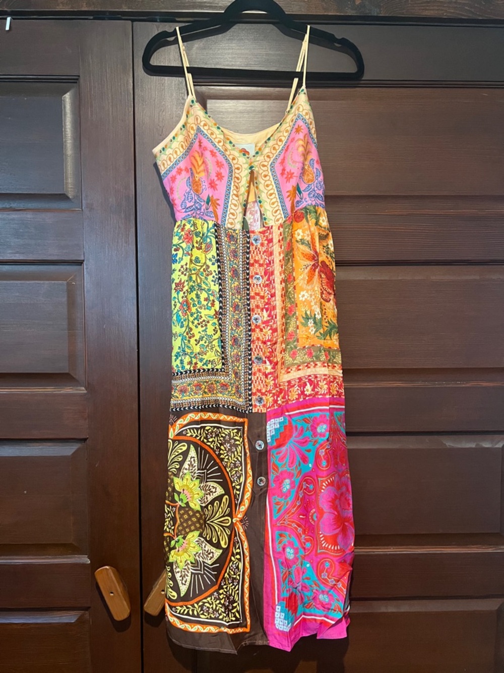 FARM Rio Patchwork Maxi Dress in Pink, Orange, Yellow & Green